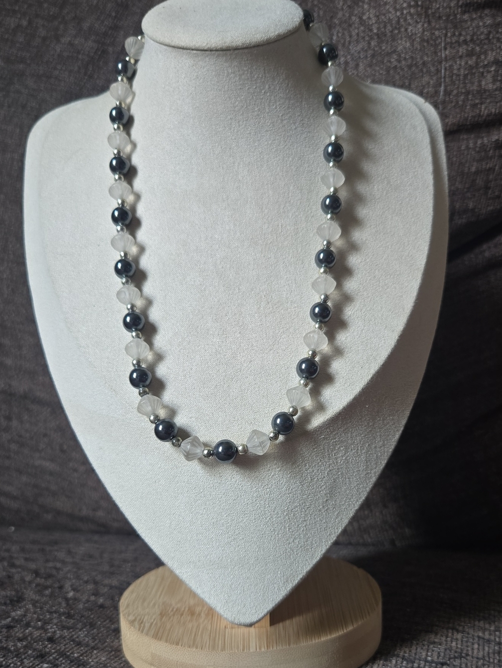 Vintage Classic Hematite and Frosted Glass Bead Necklace 💫